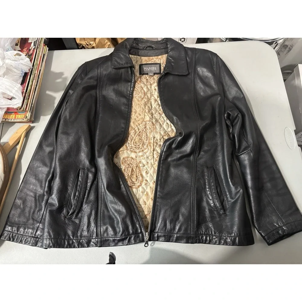 Wilsons Leather Women's L Paisley Lined Black Zip Up Jacket Coat